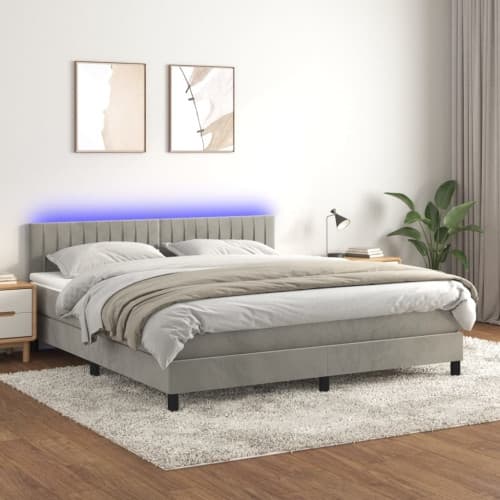 Ramsäng med madrass & LED ljusgrå 160x200 cm sammet