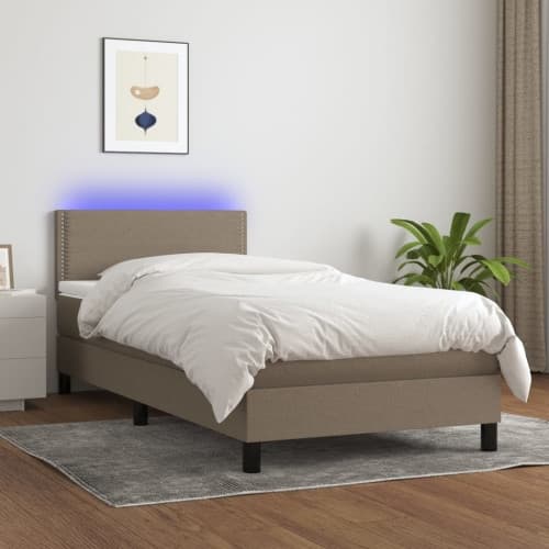 Ramsäng med madrass & LED taupe 90x190 cm tyg