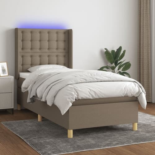 Ramsäng med madrass & LED taupe 90x190 cm tyg