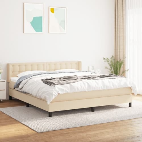 Ramsäng med madrass gräddvit 180x200 cm tyg