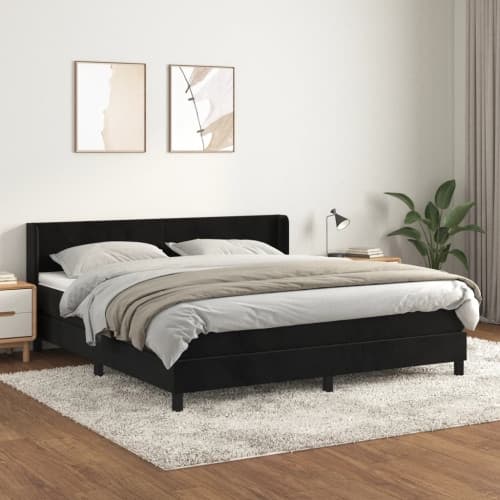 Ramsäng med madrass svart 160x200 cm sammet