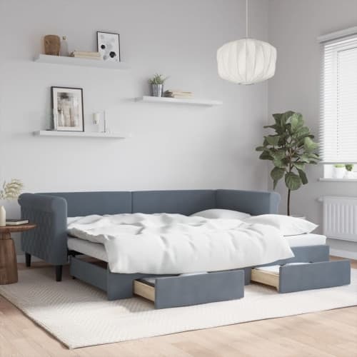 Dagbädd utdragbar med lådor mörkgrå 90x200 cm sammet