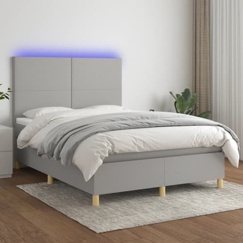 Ramsäng med madrass & LED ljusgrå 140x200 cm tyg