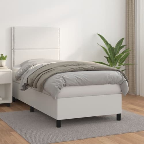 Ramsäng med madrass vit 90x200 cm konstläder