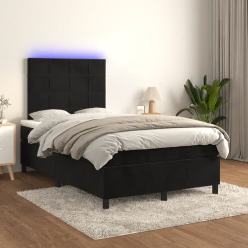 Ramsäng med madrass & LED svart 120x200 cm sammet