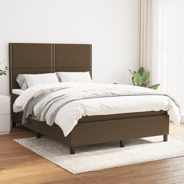 Ramsäng med madrass mörkbrun 140x190 cm tyg