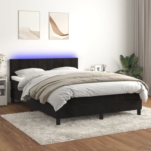 Ramsäng med madrass & LED svart 140x200 cm sammet