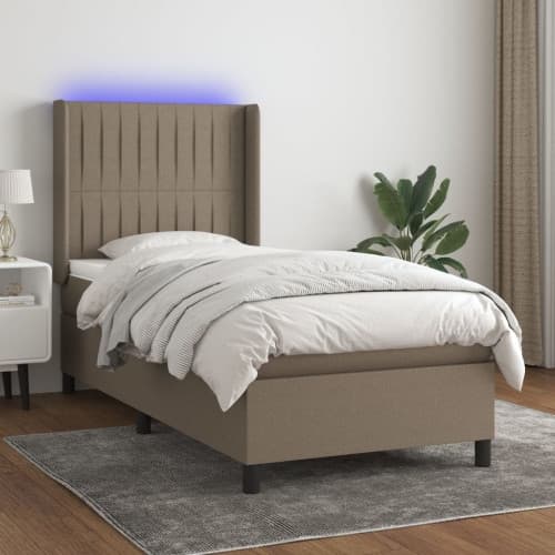 Ramsäng med madrass & LED taupe 90x200 cm tyg