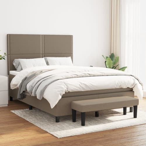 Ramsäng med madrass taupe 140x190 cm tyg