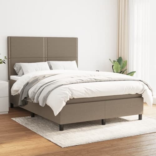 Ramsäng med madrass taupe 140x190 cm tyg
