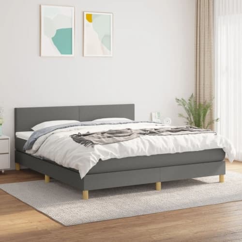 Ramsäng med madrass mörkgrå 160x200 cm tyg
