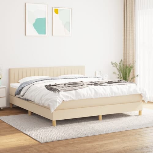 Ramsäng med madrass gräddvit 180x200 cm tyg