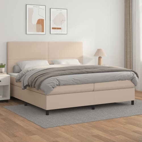 Ramsäng med bäddmadrass cappuccino 200x200 cm konstläder