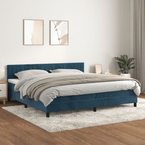 Ramsäng med madrass mörkblå 200x200 cm sammet