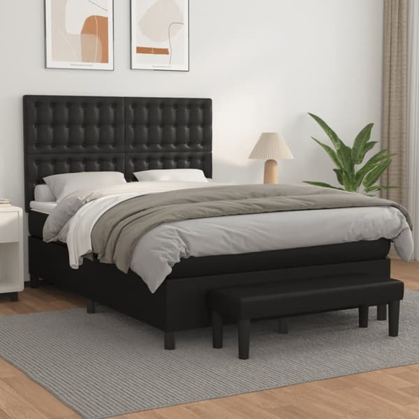 Ramsäng med madrass svart 140x190 cm konstläder