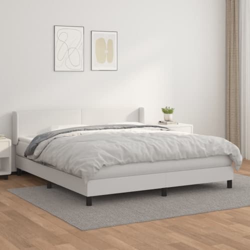 Ramsäng med madrass vit 180x200 cm konstläder