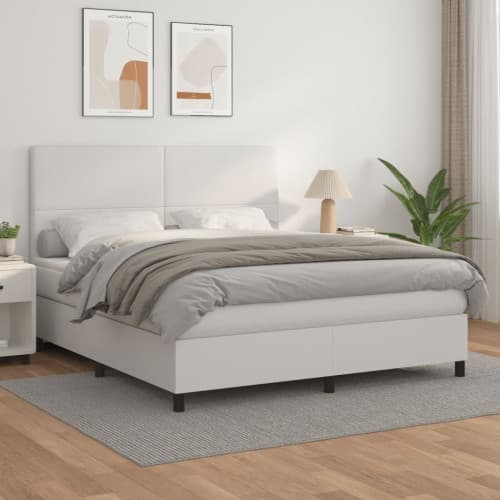 Ramsäng med madrass vit 160x200 cm konstläder