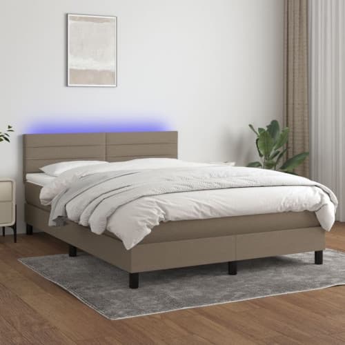 Ramsäng med madrass & LED taupe 140x190 cm tyg