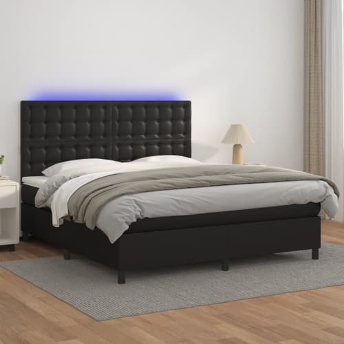 Ramsäng med madrass & LED svart 180x200 cm konstläder