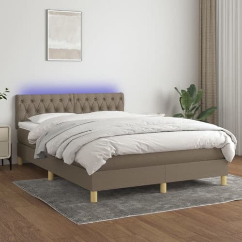 Ramsäng med madrass & LED taupe 140x190 cm tyg