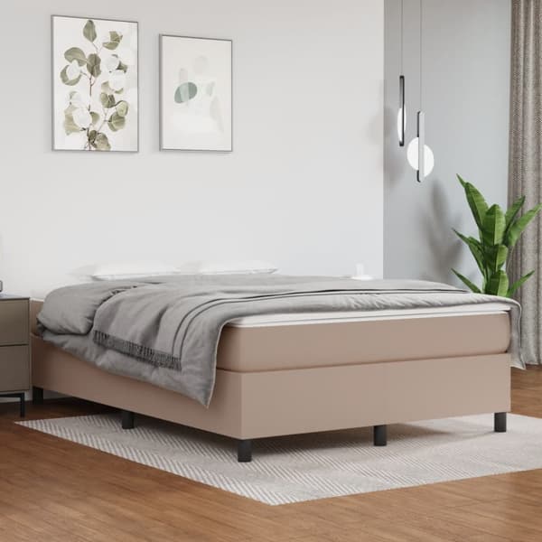 Ramsäng med bäddmadrass cappuccino 140x190 cm konstläder