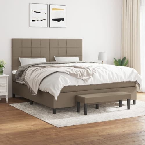 Ramsäng med madrass taupe 160x200 cm tyg