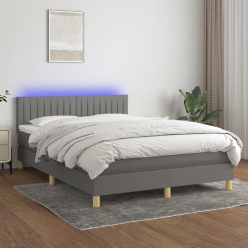 Ramsäng med madrass & LED mörkgrå 140x190 cm tyg