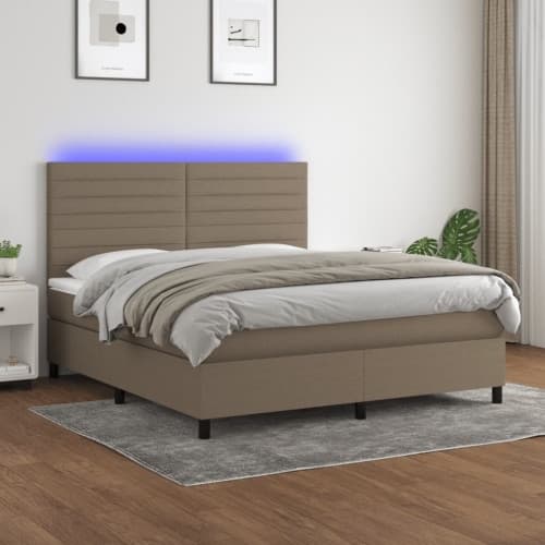 Ramsäng med madrass & LED taupe 160x200 cm tyg