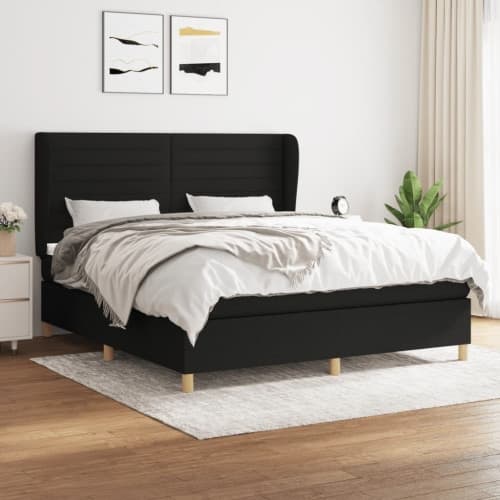 Ramsäng med madrass svart 180x200 cm tyg