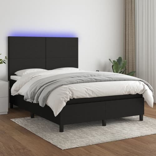 Ramsäng med madrass & LED svart 140x200 cm tyg