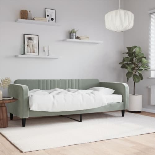 Dagbädd med madrass ljusgrå 90x200 cm sammet