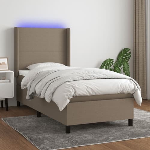 Ramsäng med madrass & LED taupe 100x200 cm tyg