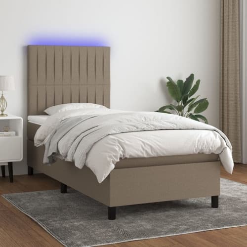 Ramsäng med madrass & LED taupe 90x190 cm tyg