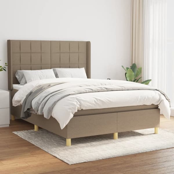 Ramsäng med madrass taupe 140x190 cm tyg