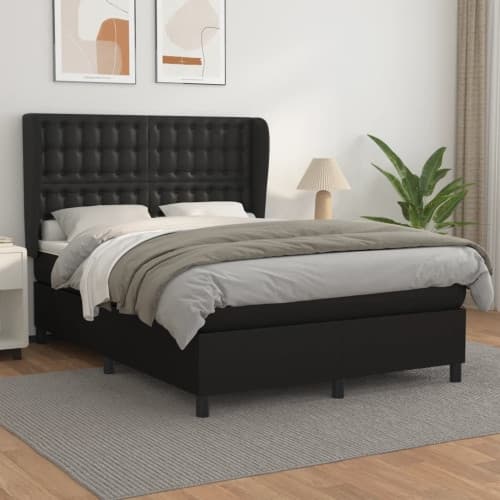 Ramsäng med madrass svart 140x190 cm konstläder