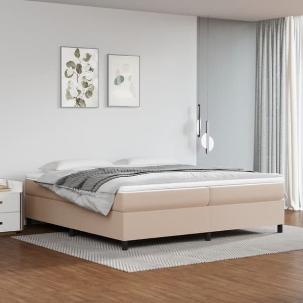 Ramsäng med bäddmadrass cappuccino 200x200 cm konstläder