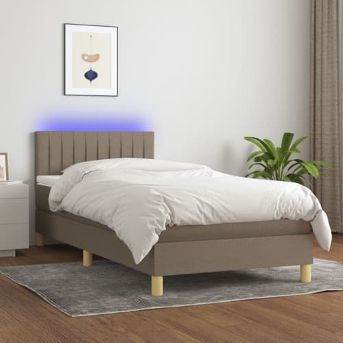 Ramsäng med madrass & LED taupe 80x200 cm tyg