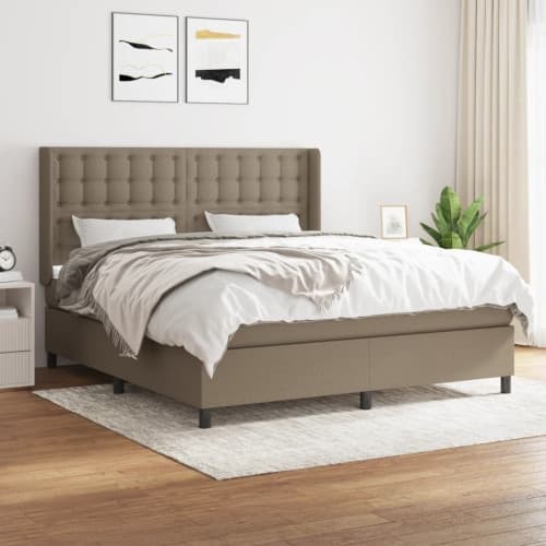 Ramsäng med madrass taupe 160x200 cm tyg