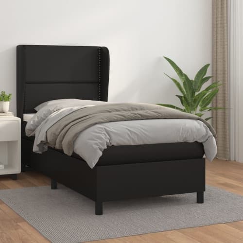 Ramsäng med madrass svart 100x200 cm konstläder