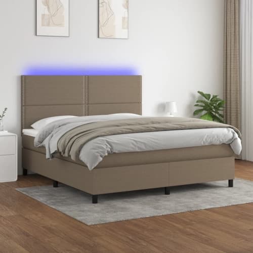 Ramsäng med madrass & LED taupe 160x200 cm tyg