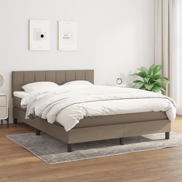 Ramsäng med madrass taupe 140x190 cm tyg