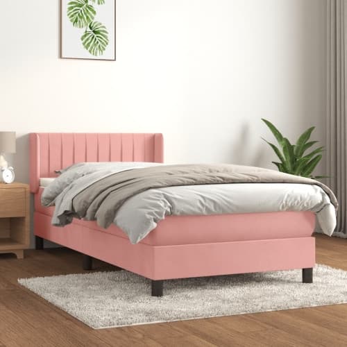 Ramsäng med madrass rosa 90x200 cm sammet