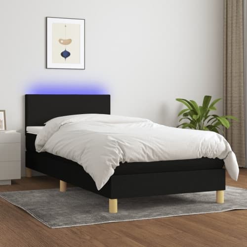 Ramsäng med madrass & LED svart 90x190 cm tyg