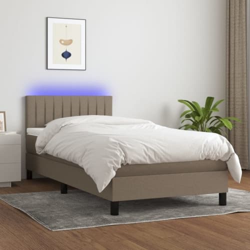 Ramsäng med madrass & LED taupe 80x200 cm tyg