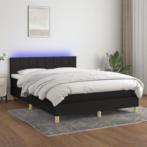 Ramsäng med madrass & LED svart 140x190 cm tyg