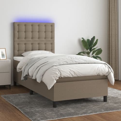Ramsäng med madrass & LED taupe 90x200 cm tyg