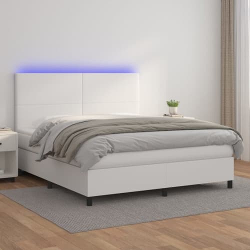 Ramsäng med madrass & LED vit 160x200 cm konstläder