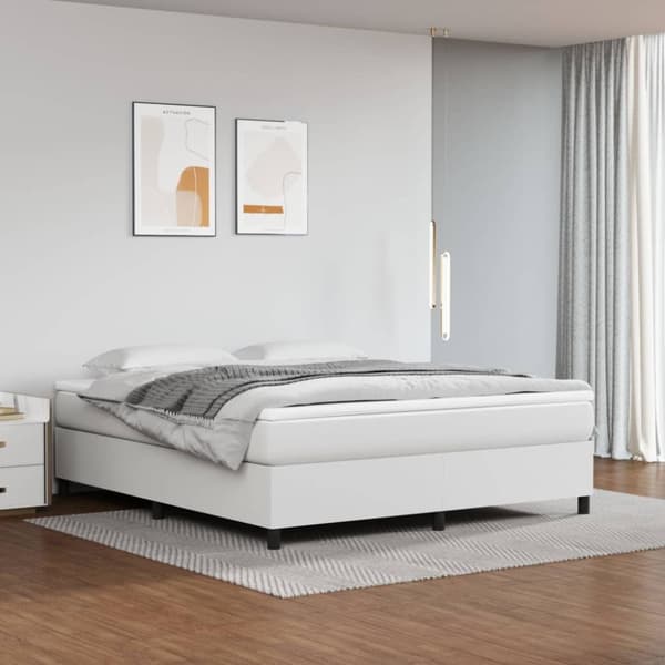 Ramsäng med madrass vit 160x200 cm konstläder