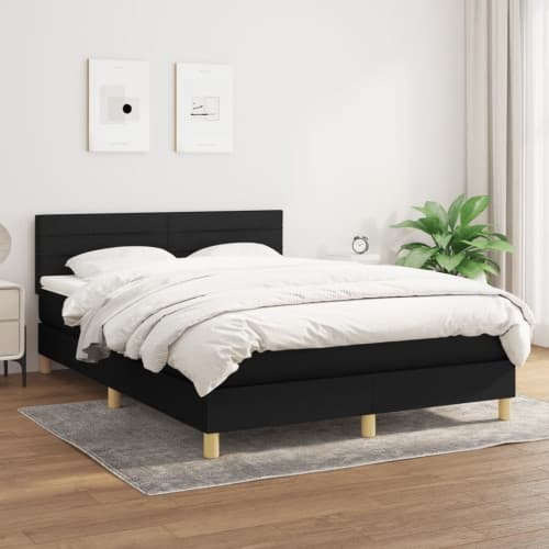Ramsäng med madrass svart 140x190 cm tyg