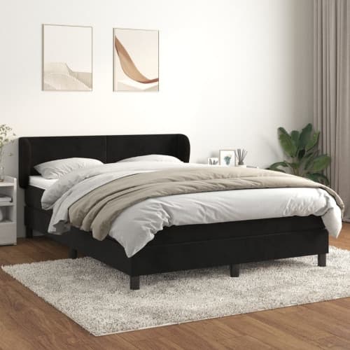 Ramsäng med madrass svart 140x190 cm sammet
